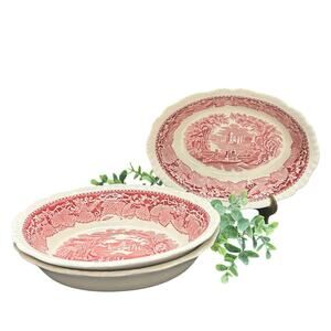 Mason’s Vista Red Mulberry Transferware Bowls Set of 3 Oval Ironstone England